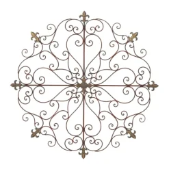Wall Plaques-Kirkland's Home Patina Metal Floral Crest Wall Plaque Brown
