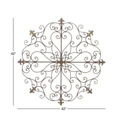 Wall Plaques-Kirkland's Home Patina Metal Floral Crest Wall Plaque Brown