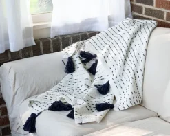 Blankets & Throws-Kirkland's Home Patterned Handwoven Throw With Tassels Blue