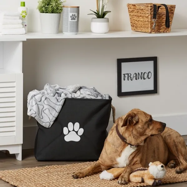 Baskets & Boxes-Kirkland's Home Paw Print Rectangle Pet Basket Black