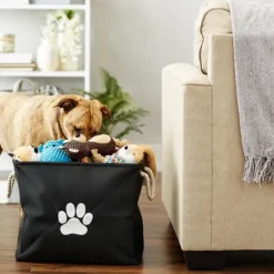 Baskets & Boxes-Kirkland's Home Paw Print Rectangle Pet Basket Black
