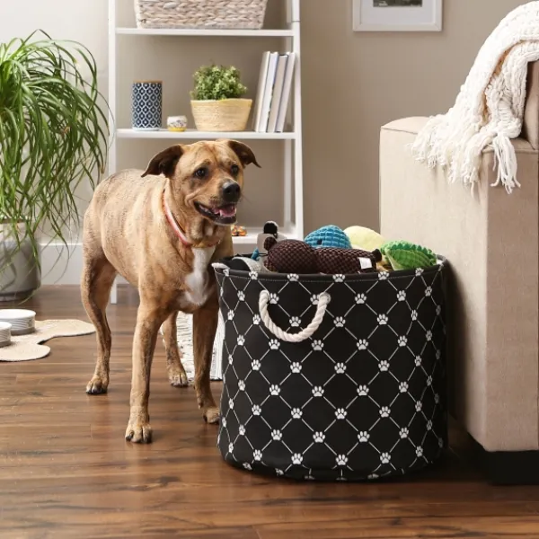 Baskets & Boxes-Kirkland's Home Paw Trellis Round Basket, 18 In. Black