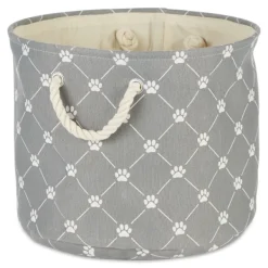 Baskets & Boxes-Kirkland's Home Paw Trellis Round Basket, 12 In. Gray