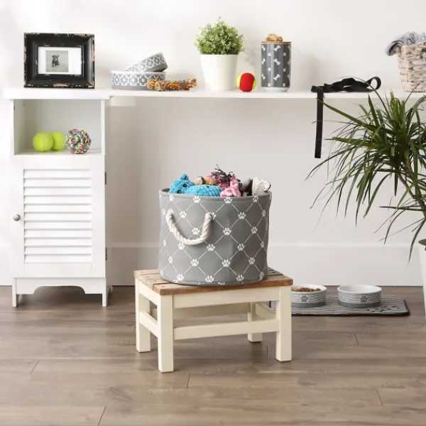 Baskets & Boxes-Kirkland's Home Paw Trellis Round Basket, 12 In. Gray