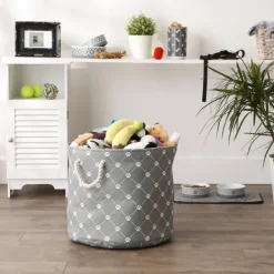 Baskets & Boxes-Kirkland's Home Paw Trellis Round Basket, 18 In. Gray