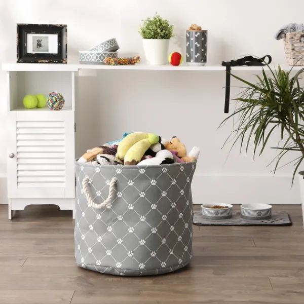 Baskets & Boxes-Kirkland's Home Paw Trellis Round Basket, 18 In. Gray