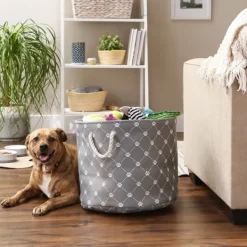 Baskets & Boxes-Kirkland's Home Paw Trellis Round Basket, 18 In. Gray