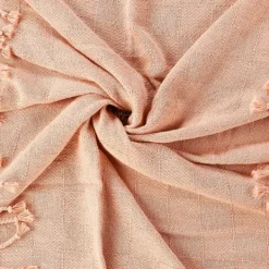 Blankets & Throws-Kirkland's Home Peach Checkered Weave Fringe Throw Pink