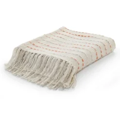Blankets & Throws-Kirkland's Home Peach Shimmer Stripe Woven Throw Pink/White/Tan