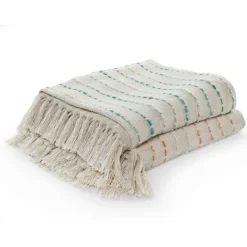 Blankets & Throws-Kirkland's Home Peach Shimmer Stripe Woven Throw Pink/White/Tan