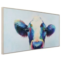 Framed Art-Kirkland's Home Peek A Moo Natural Wood Framed Art Print Blue/White/Black