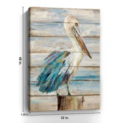 Canvas Art-Kirkland's Home Pelican On Shiplap Canvas Art Print White/Blue/Tan