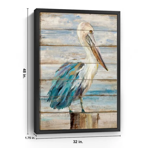 Canvas Art-Kirkland's Home Pelican Shiplap Framed Canvas Art Print, 32X48 In. Blue/White