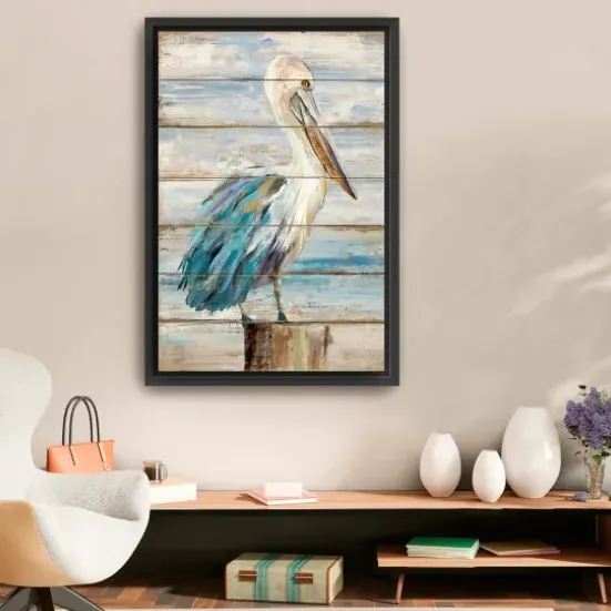 Canvas Art-Kirkland's Home Pelican Shiplap Framed Canvas Art Print, 26X38 In. Blue/White