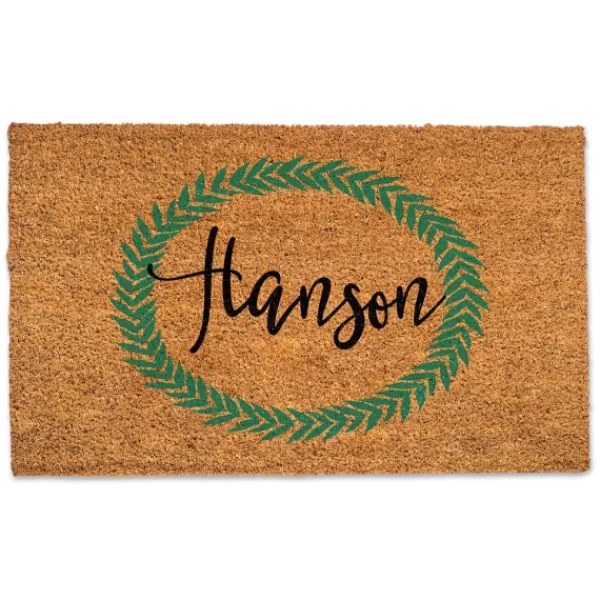 Doormats-Kirkland's Home Personalized Leaf Wreath Coir Doormat Tan/Black/Green