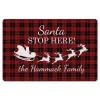 Kitchen & Floor Mats-Kirkland's Home Personalized Plaid Santa Stop Here Kitchen Mat Red/White