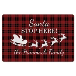 Kitchen & Floor Mats-Kirkland's Home Personalized Plaid Santa Stop Here Kitchen Mat Red/White