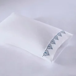 Bed Sheets-Kirkland's Home Petal Blossom Hem Microfiber 4-Pc. King Sheet Set White/Blue
