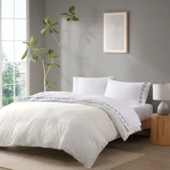 Bed Sheets-Kirkland's Home Petal Blossom Hem Microfiber 4-Pc. Full Sheet Set White/Blue