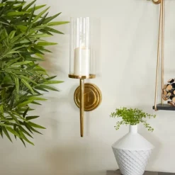 Sconces-Kirkland's Home Pierre Polished Stem Sconce Gold