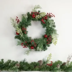 Wreaths-Kirkland's Home Pine And Berry Christmas Wreath, 24 In. Green/Red