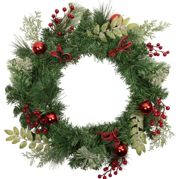 Wreaths-Kirkland's Home Pine And Berry Christmas Wreath, 24 In. Green/Red
