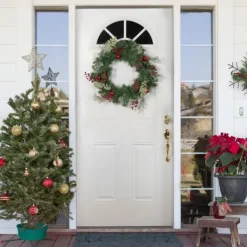 Wreaths-Kirkland's Home Pine And Berry Christmas Wreath, 24 In. Green/Red