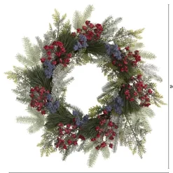 Wreaths-Kirkland's Home Pine And Cedar Branches With Berries Wreath Green/Red/Purple