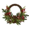 Wreaths-Kirkland's Home Pine And Cedar Christmas Wreath Green/Brown/Red