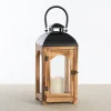 Lanterns-Kirkland's Home Pine Wood And Black Metal Lantern, 16 In. Brown/Black