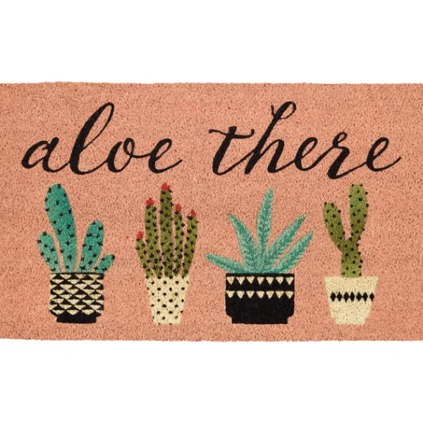 Doormats-Kirkland's Home Pink Aloe There Coir Doormat Pink/Green