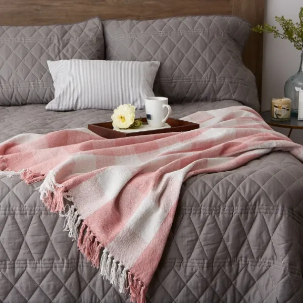 Blankets & Throws-Kirkland's Home Pink And White Buffalo Check Throw Pink/White