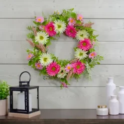 Wreaths-Kirkland's Home Pink And White Chrysanthemum And Berry Wreath Pink/White/Green