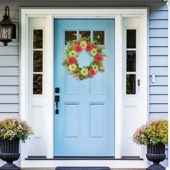 Wreaths-Kirkland's Home Pink And White Chrysanthemum And Berry Wreath Pink/White/Green
