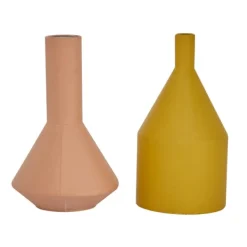 Vases-Kirkland's Home Pink And Yellow Metal Geometric Vases, Set Of 2 Pink/Yellow