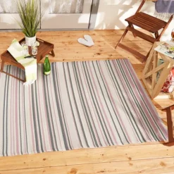 Outdoor Rugs-Kirkland's Home Pink Barcode Stripe Outdoor Area Rug, 4X6 Pink/White