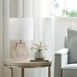 Table Lamps-Kirkland's Home Pink Glass Stella Table Lamp White