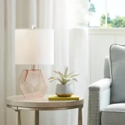 Table Lamps-Kirkland's Home Pink Glass Stella Table Lamp White