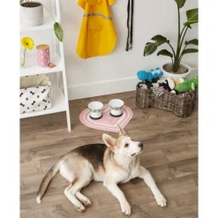 Kitchen & Floor Mats-Kirkland's Home Pink Striped Heart Pet Bowl Mat Pink/White