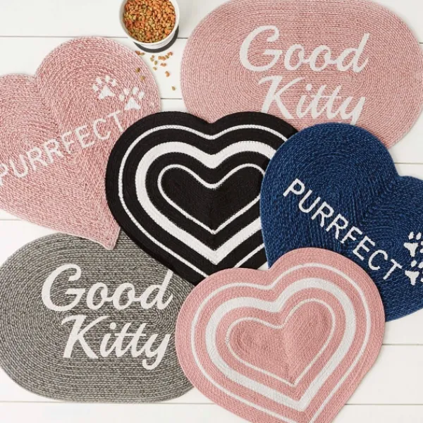 Kitchen & Floor Mats-Kirkland's Home Pink Striped Heart Pet Bowl Mat Pink/White
