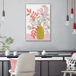 Framed Art-Kirkland's Home Pink Table Framed Canvas Art Print White/Pink/Green