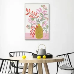 Framed Art-Kirkland's Home Pink Table Framed Canvas Art Print White/Pink/Green
