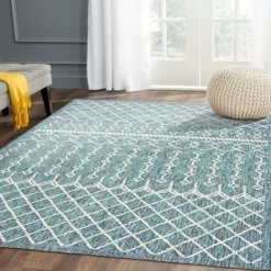 Outdoor Rugs-Kirkland's Home Placid Portico Sun Shower Outdoor Area Rug, 7X9 Blue/Ivory