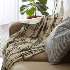 Blankets & Throws-Kirkland's Home Plaid Fringe Throw Black