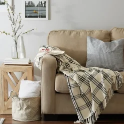 Blankets & Throws-Kirkland's Home Plaid Fringe Throw Black