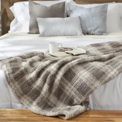 Blankets & Throws-Kirkland's Home Plaid Plush Throw Gray
