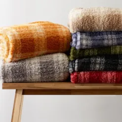 Blankets & Throws-Kirkland's Home Plaid Plush Throw Blue