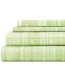 Bed Sheets-Kirkland's Home Plaid Polka Dot 3-Pc. Twin Sheet Set Green