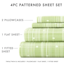 Bed Sheets-Kirkland's Home Plaid Polka Dot 3-Pc. Twin Sheet Set Green