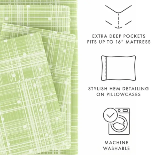 Bed Sheets-Kirkland's Home Plaid Polka Dot 3-Pc. Twin Sheet Set Green